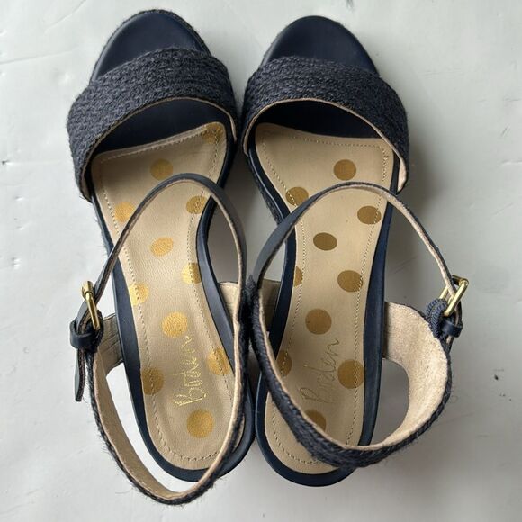 Boden Womens Sz 39 / US 8 Constance Block Heels Navy Raffia Cottagecore‎ Summer - Picture 7 of 13